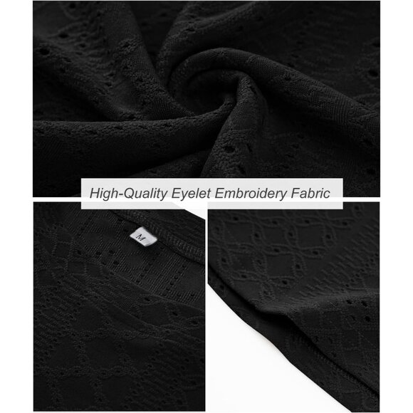 🆕Women Black Polyester Eyelet Embroidery Crewneck Sleeveless Casual Tunic Top - Picture 4 of 5